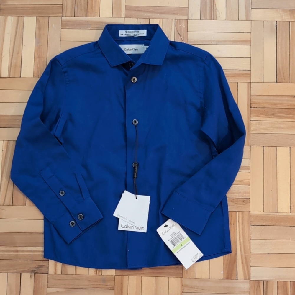 Calvin Klein boys long sleeve sateen shirt nwt size 4 kids